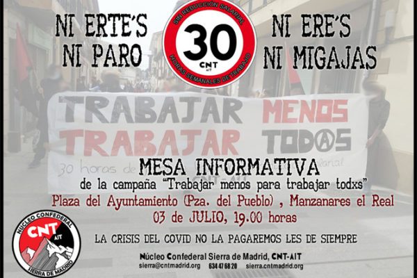 Mesa informativa de la campaña «Trabajar menos para trabajar todxs»