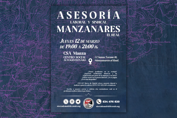 12 de marzo. Próxima asesoría sindical en Manzanares el Real
