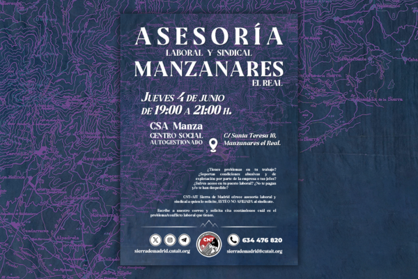 4 de junio. Próxima asesoría sindical en Manzanares el Real