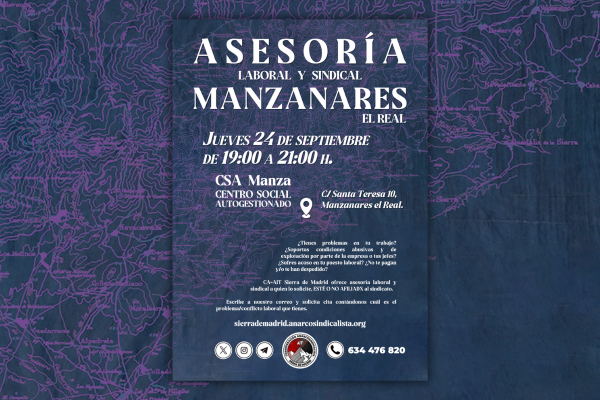 24 de septiembre. Próxima asesoría sindical en Manzanares el Real